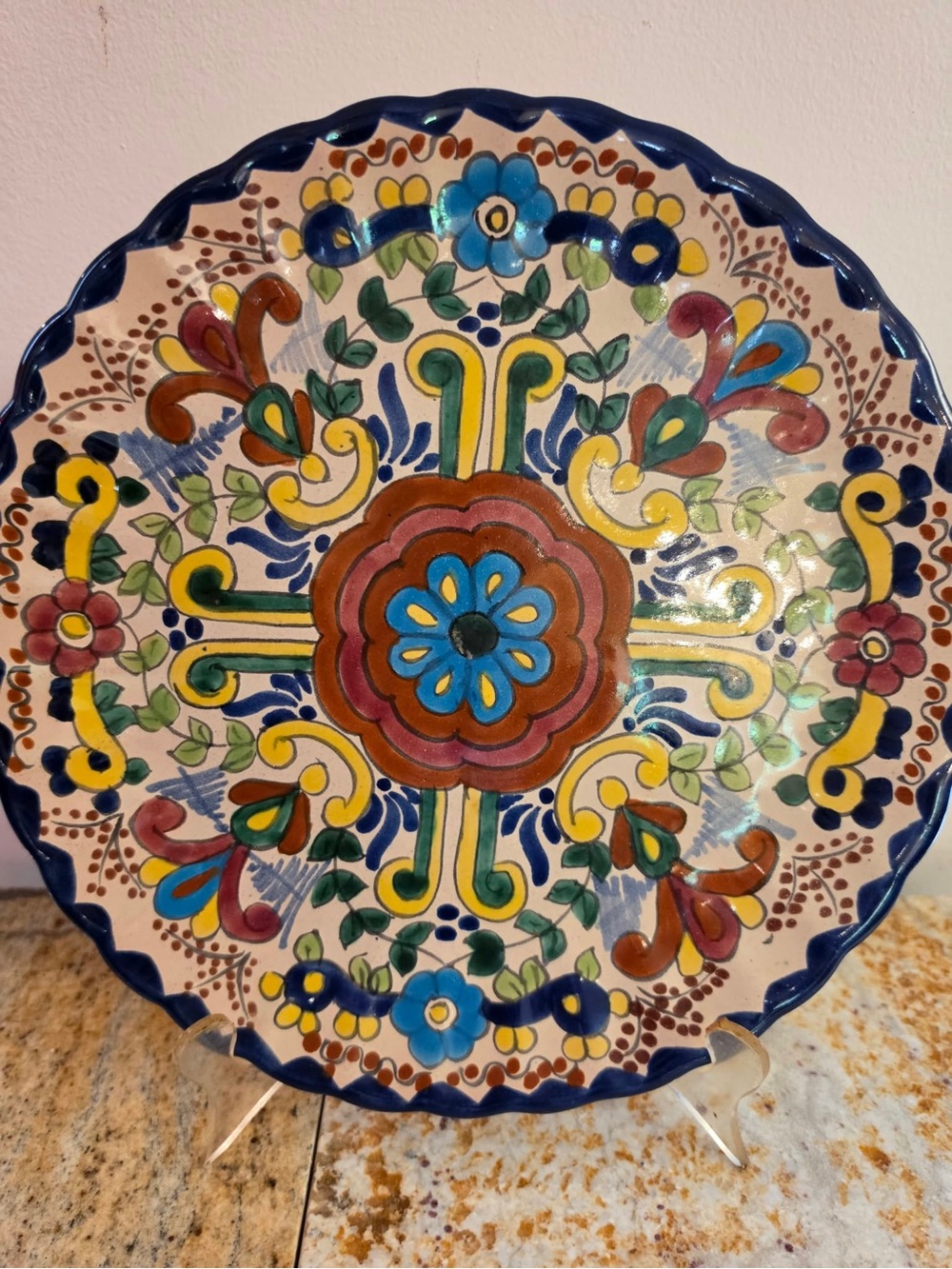 Mexican Talavera Hand-Painted Floral Ceramic Wall Plate - Multicolor